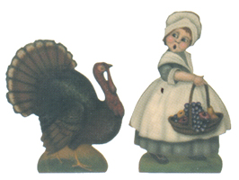 Pilgrim Girl With Turkey Thanksgiving Decoration & Display