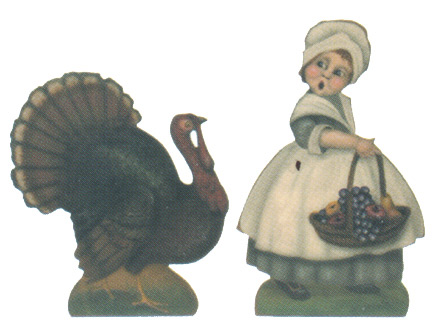 Pilgrim Girl With Turkey Thanksgiving Decoration & Display