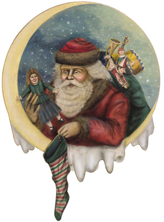 Santa With Stocking Disk - A Christmas Decoration & Display from Cottages and Gardens