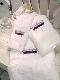 Antique Bath Tub Bath Towel Set - An Embroidered Bath Towel Set from Cottages and Gardens