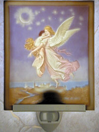Guardian Angel In Color Lithophane Porcelain Night Light from Cottages and Gardens & The Porcelain Garden