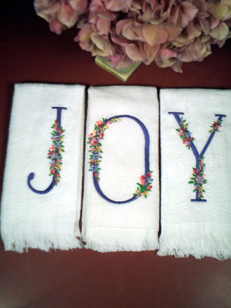 Joy Tea Towel Set - An Embroidered Tea Towel Set from Cottages and Gardens