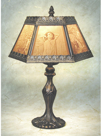 Children's Scenes Porcelain Lithophane 6 Panel Table Lamp
